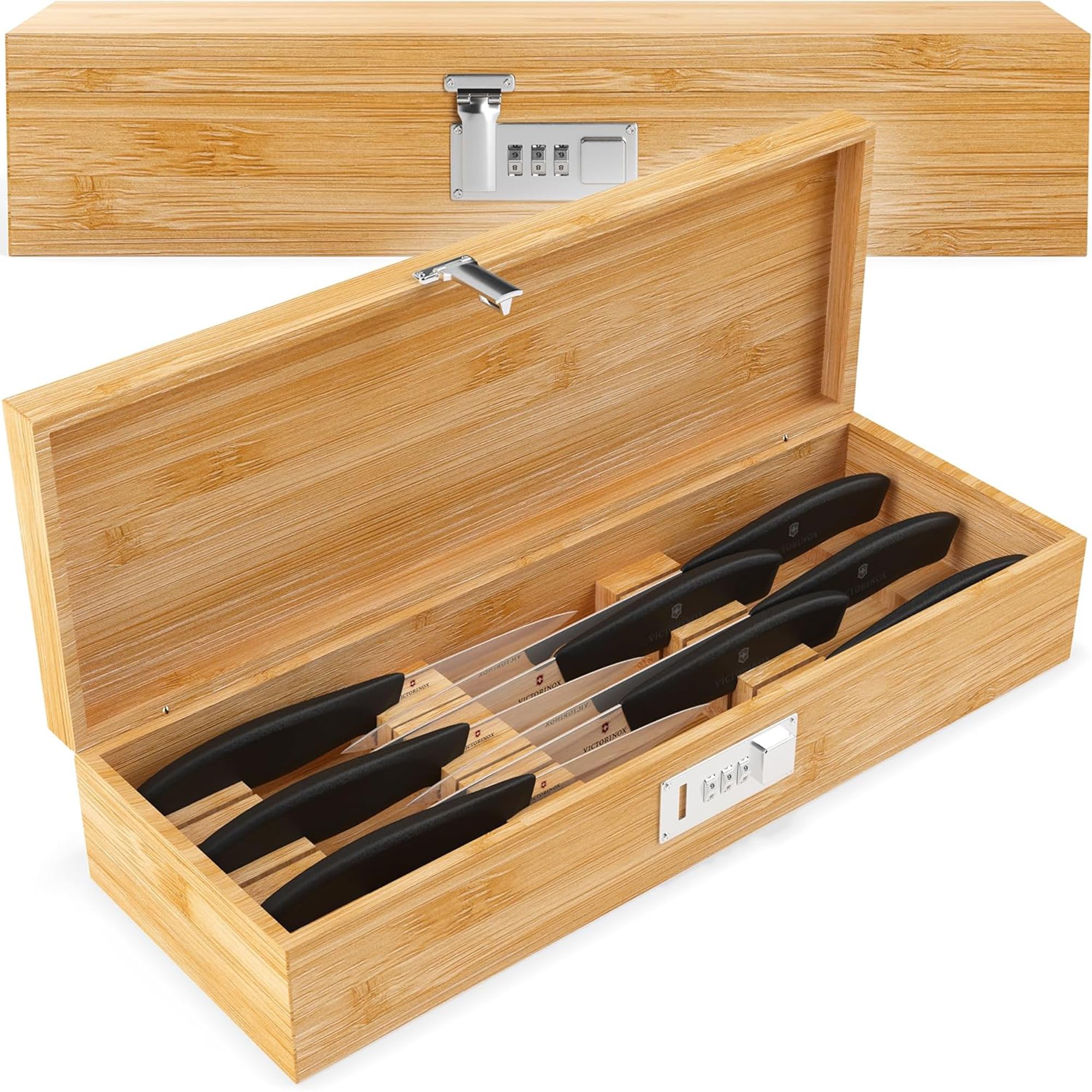 HIGHERHUMAN Bamboo Locking Kitchen Knife Storage, Kitchen Lock Box